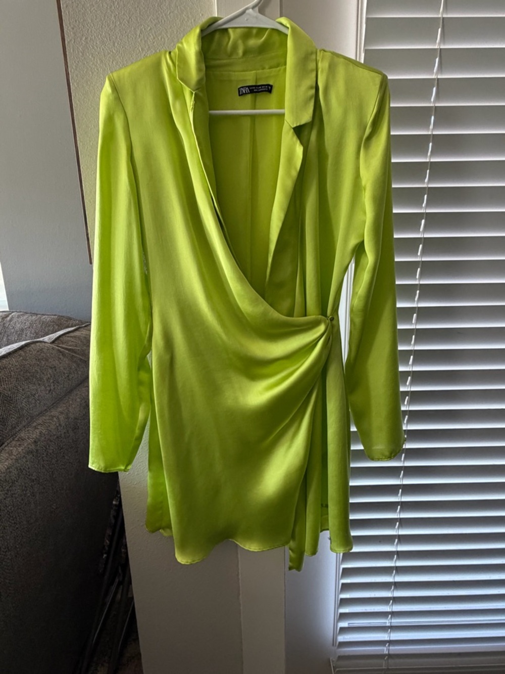 Zara Neon Lime Satin Dress